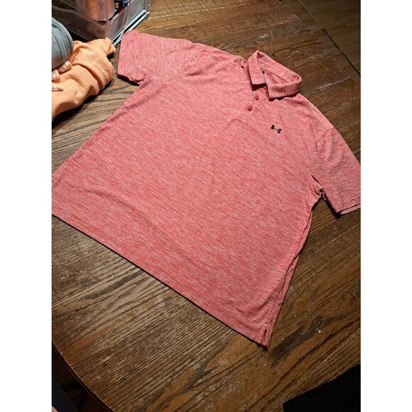 Under Armour XL Loose Fit HeatGear Polo Red White Short Sleeve 3-Button Shirt - Picture 1 of 3
